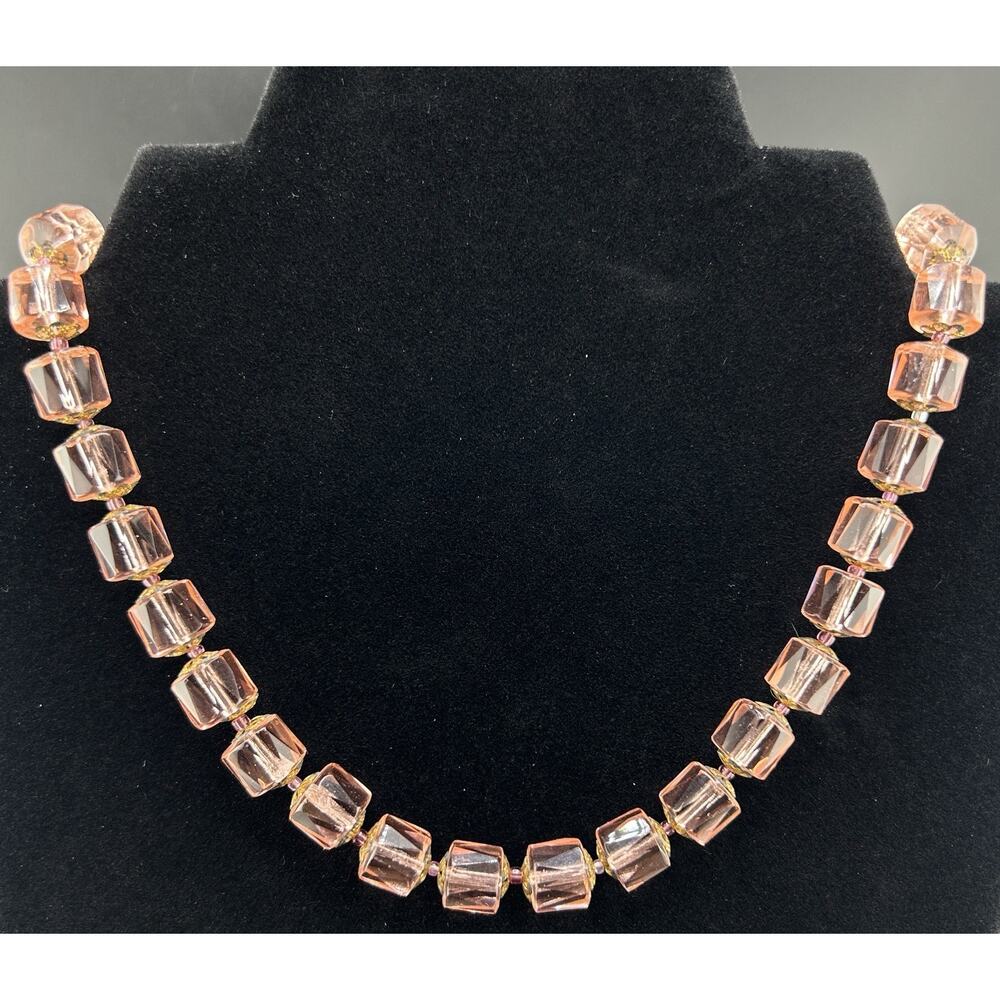 Vintage Sterling Silver “Forget Me Not” Pink Beaded Necklace 56g+